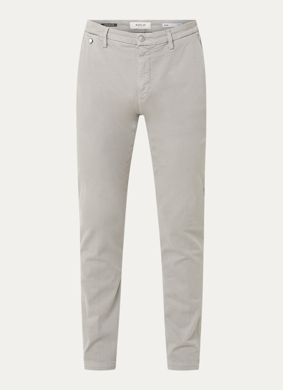 Replay Benni slim fit broek met steekzakken - voorkant 4 lichtgrijs