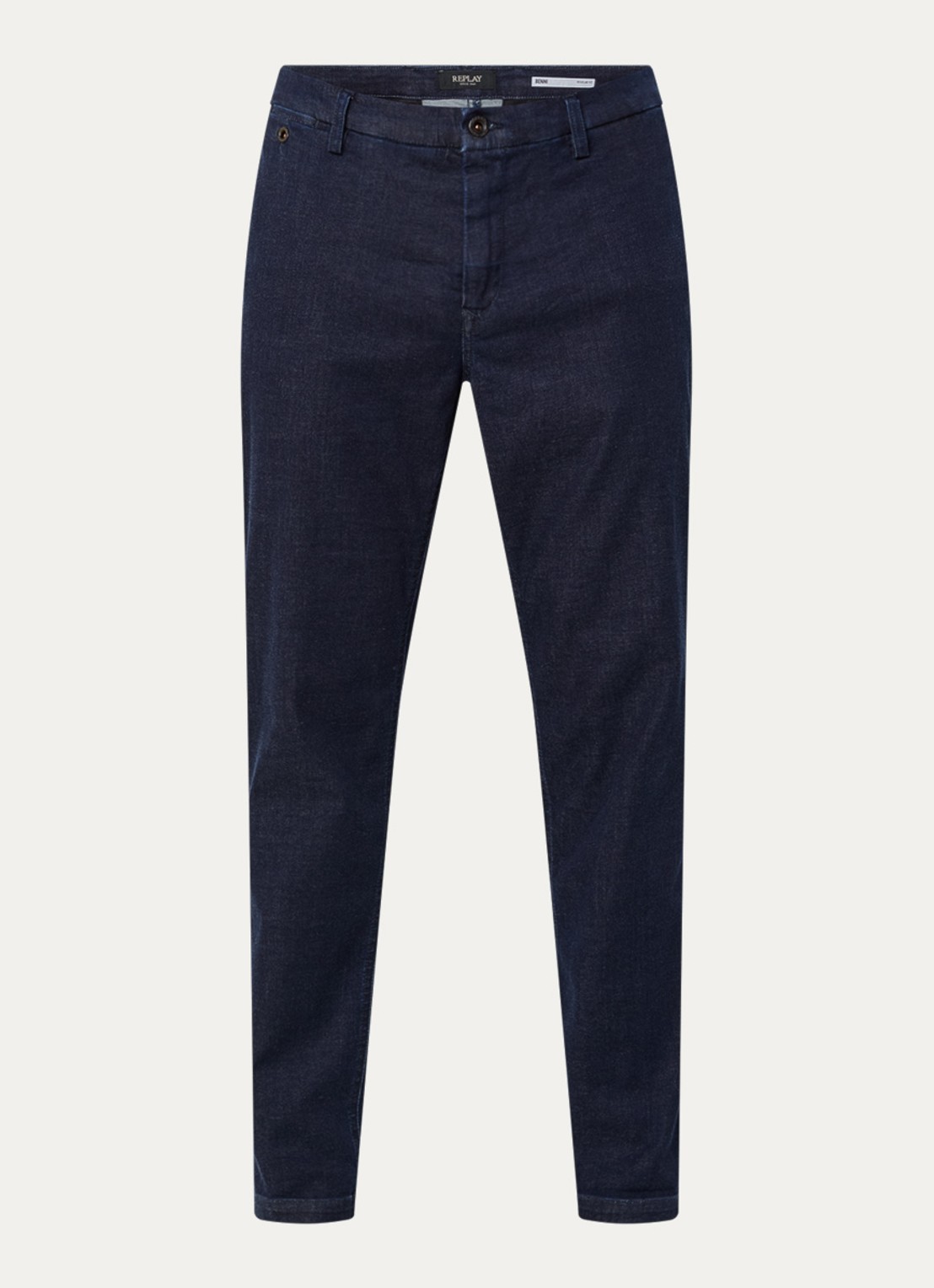 Replay Benni slim fit chino met steekzakken - voorkant 4 donkerblauw