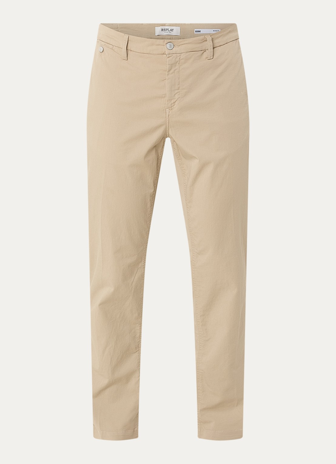 Replay Benni slim fit chino met steekzakken - voorkant 4 zand