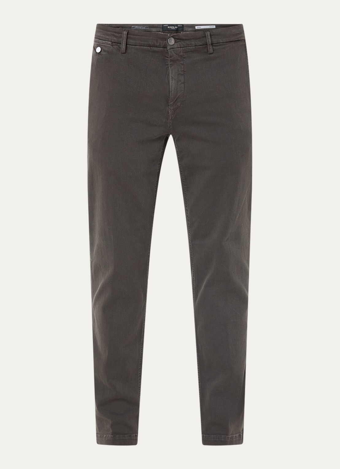 Replay Benni straight fit chino met steekzakken - voorkant 4 donkergrijs