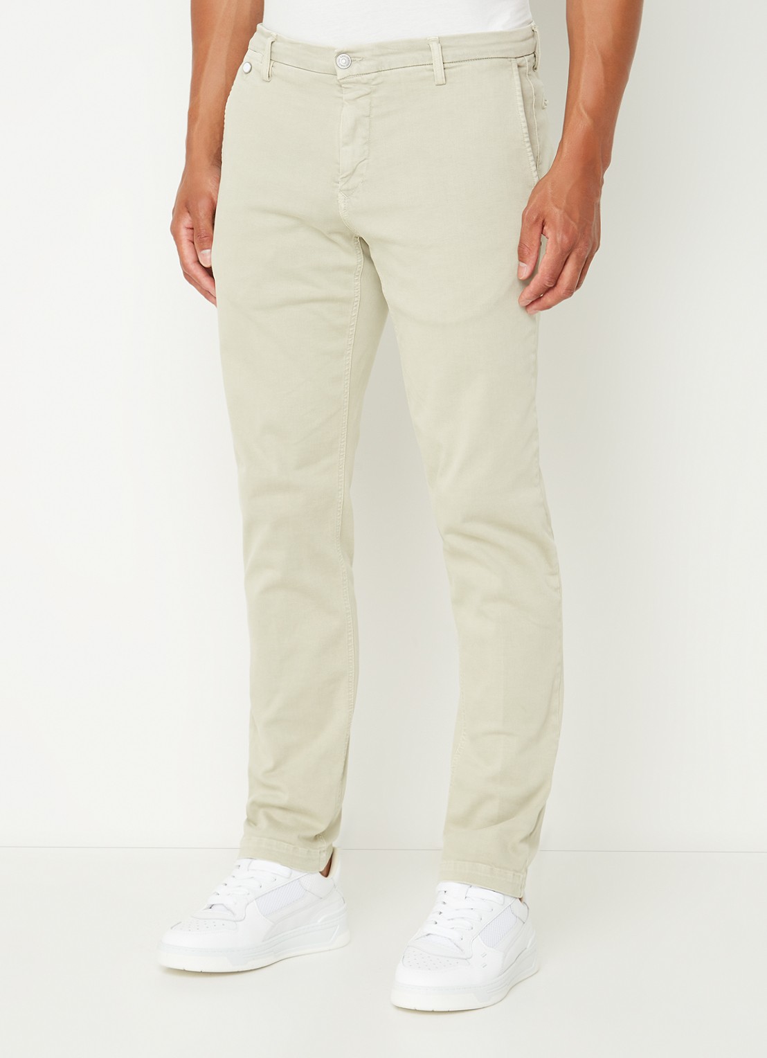 Replay Benni straight fit chino met steekzakken - detail beige