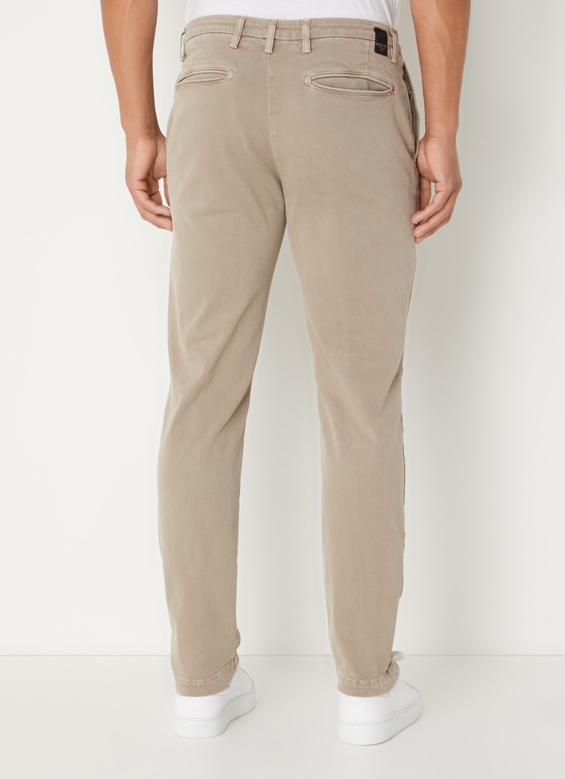 Replay Benni straight fit chino met steekzakken - achterkant 3 khaki