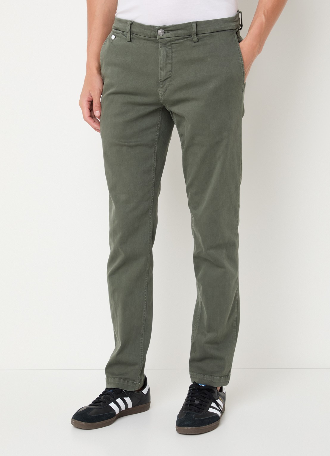 Replay Benni straight fit chino met steekzakken - detail olijfgroen