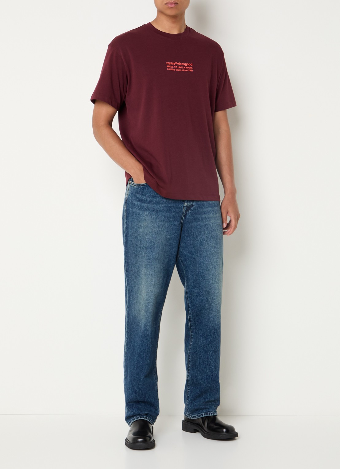 Replay Bwaii loose fit jeans met donkere wassing - voorkant 5 indigo
