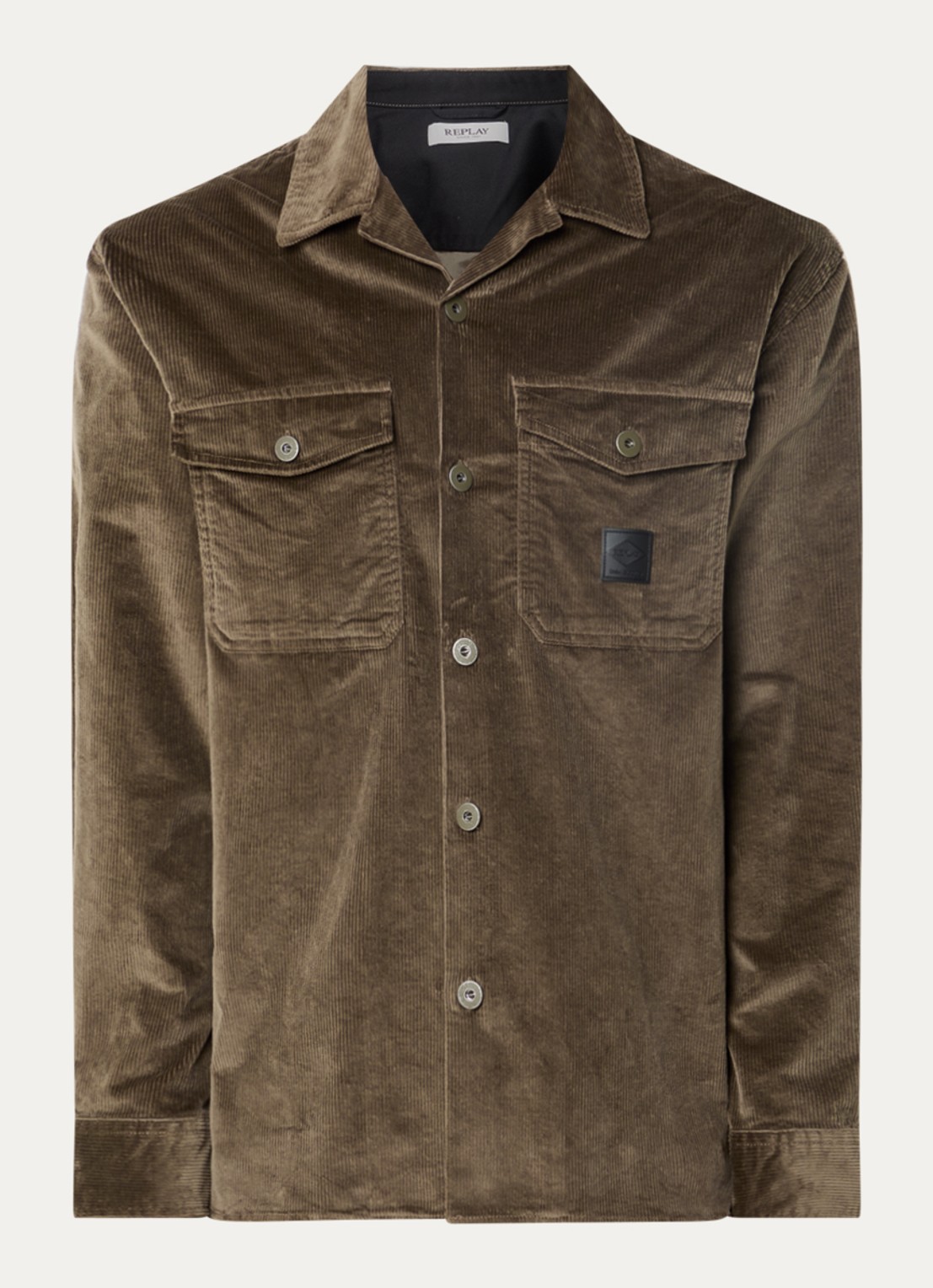 Replay Comfort fit overshirt van corduroy met borstzakken - voorkant 2 bronsgroen
