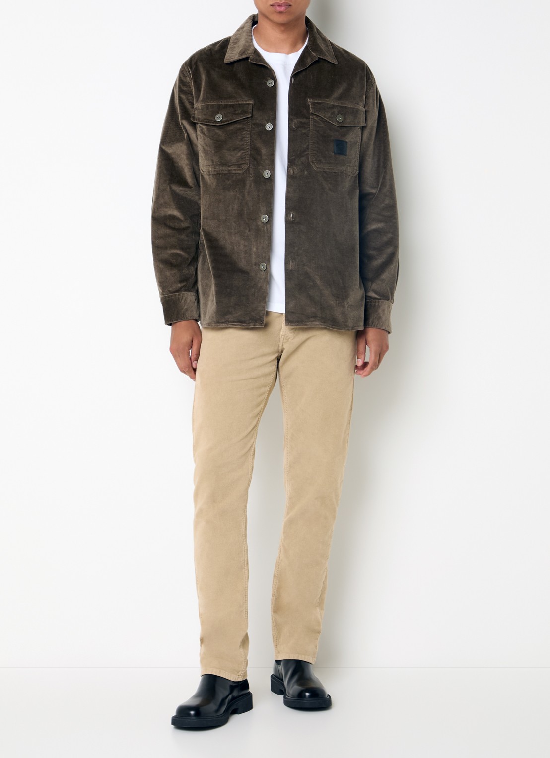 Replay Comfort fit overshirt van corduroy met borstzakken - voorkant 3 bronsgroen