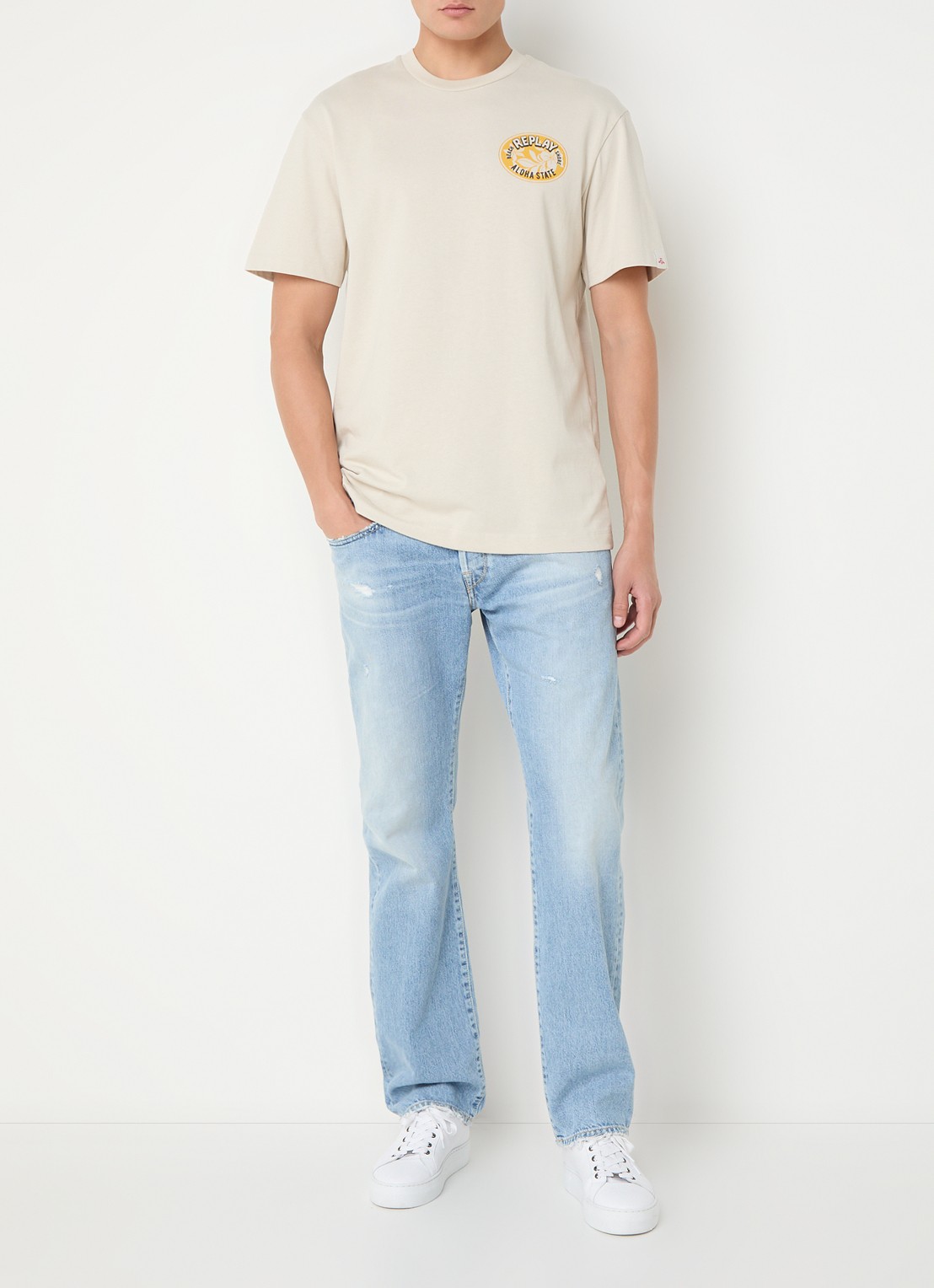 Replay Deryck straight leg jeans met lichte wassing - voorkant 5 indigo