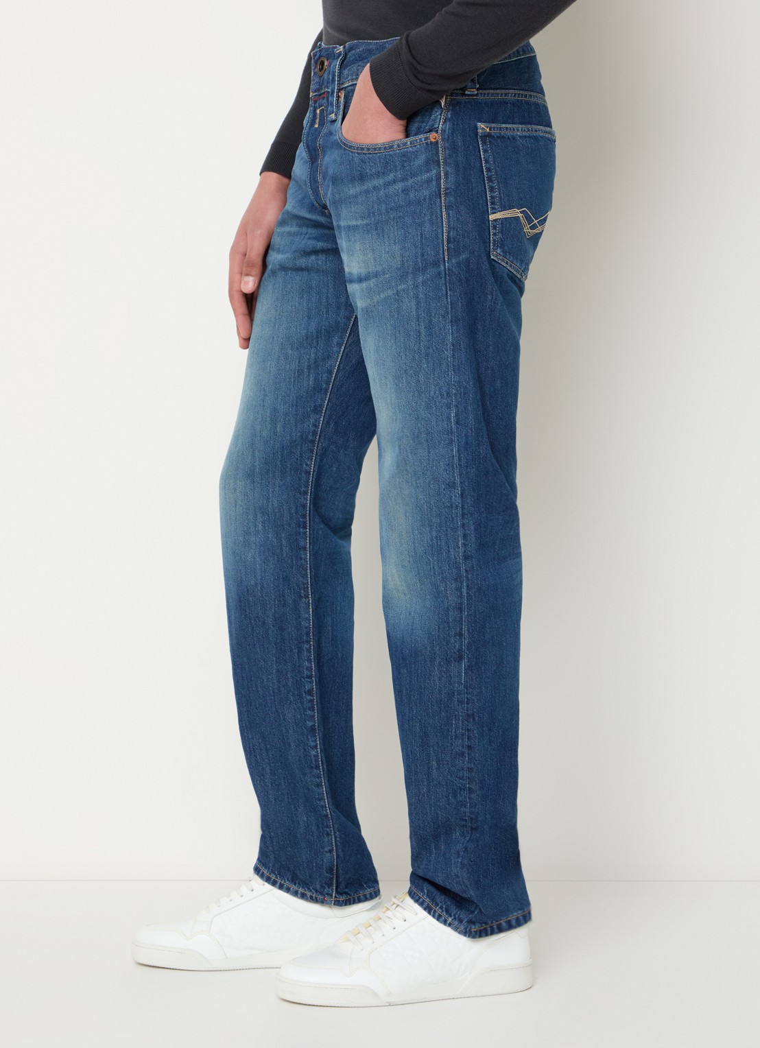 Replay Deryck straight leg jeans met steekzakken - detail 4 indigo