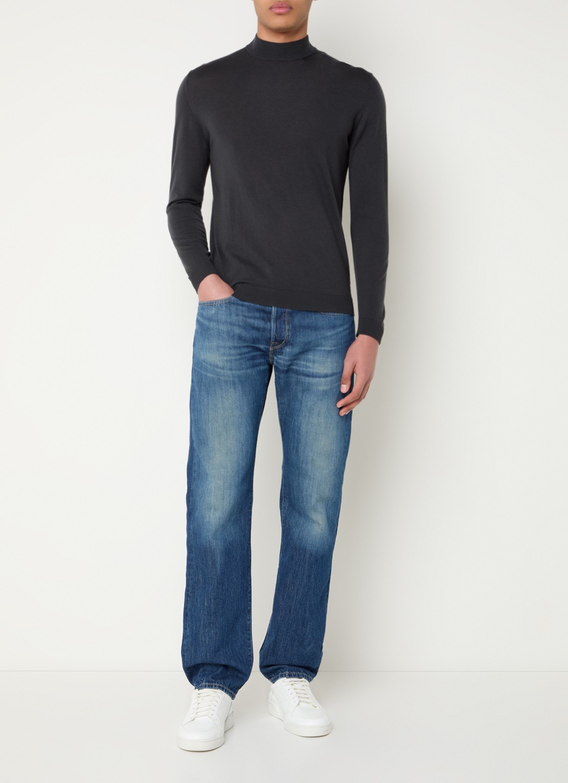Replay Deryck straight leg jeans met steekzakken - voorkant 8 indigo