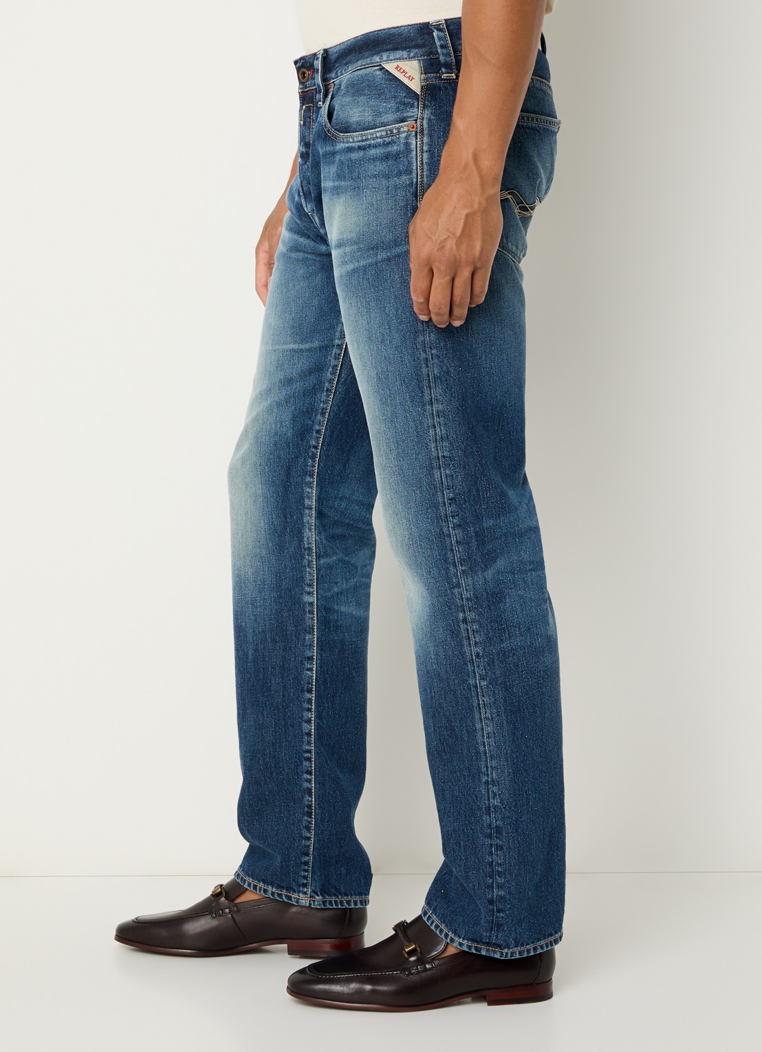 Replay Deryck straight leg jeans met steekzakken - detail 6 indigo