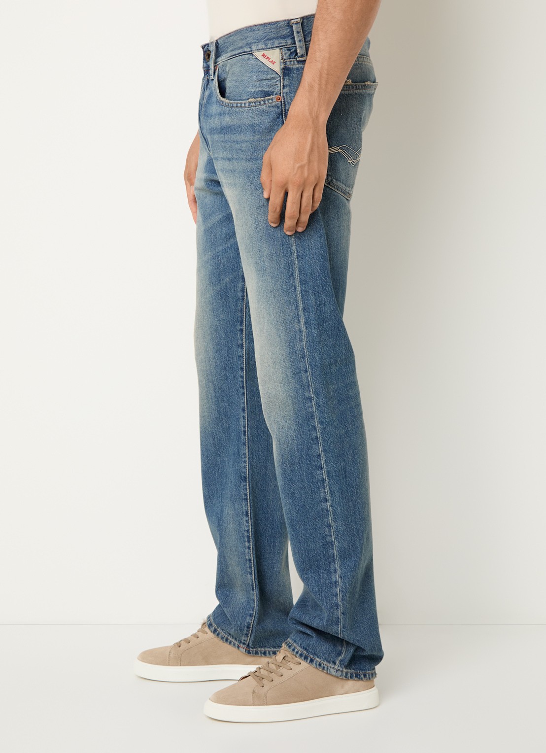 Replay Deryck straight leg jeans met steekzakken - detail 4 blauw