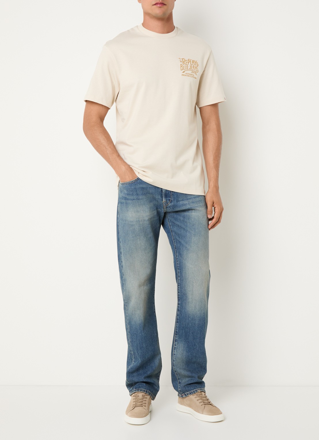 Replay Deryck straight leg jeans met steekzakken - voorkant 2 blauw