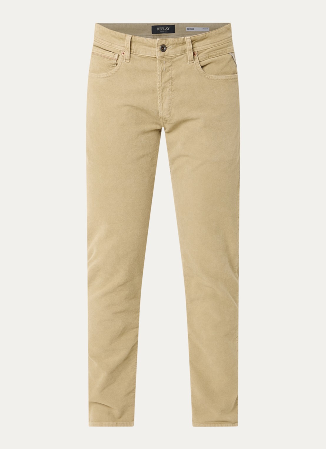 Replay Grover slim fit broek van corduroy met steekzakken - voorkant 4 zand