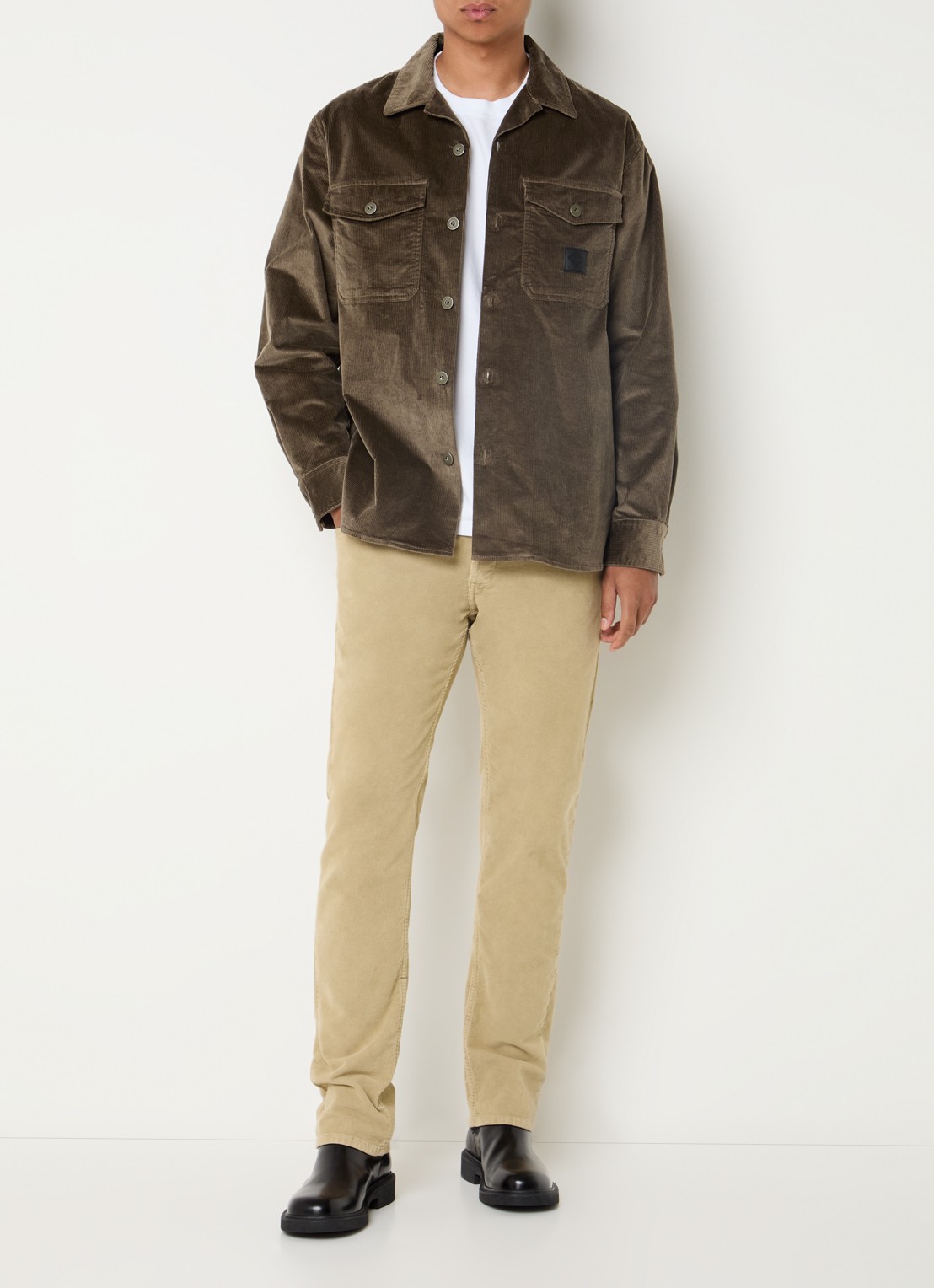 Replay Grover slim fit broek van corduroy met steekzakken - voorkant 5 zand