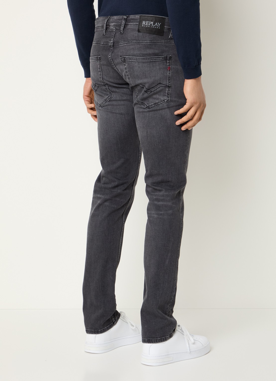 Replay Grover slim fit jeans met gekleurde wassing - achterkant 5 donkergrijs