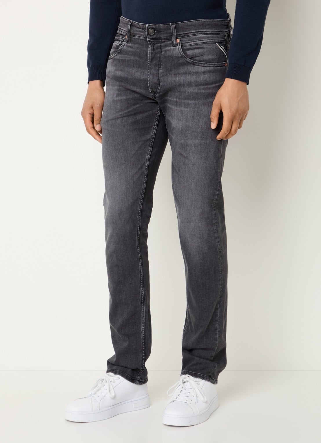 Replay Grover slim fit jeans met gekleurde wassing - detail donkergrijs