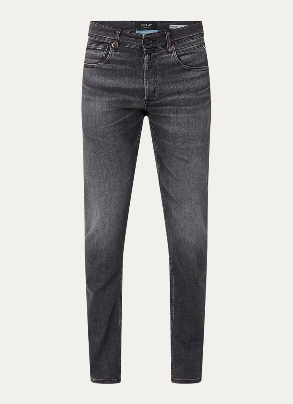 Replay Grover slim fit jeans met gekleurde wassing - voorkant 3 donkergrijs