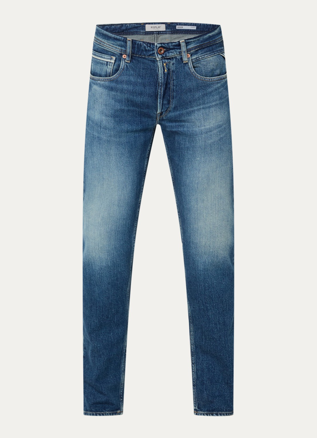 Replay Grover slim fit jeans met medium wassing - voorkant 2 indigo