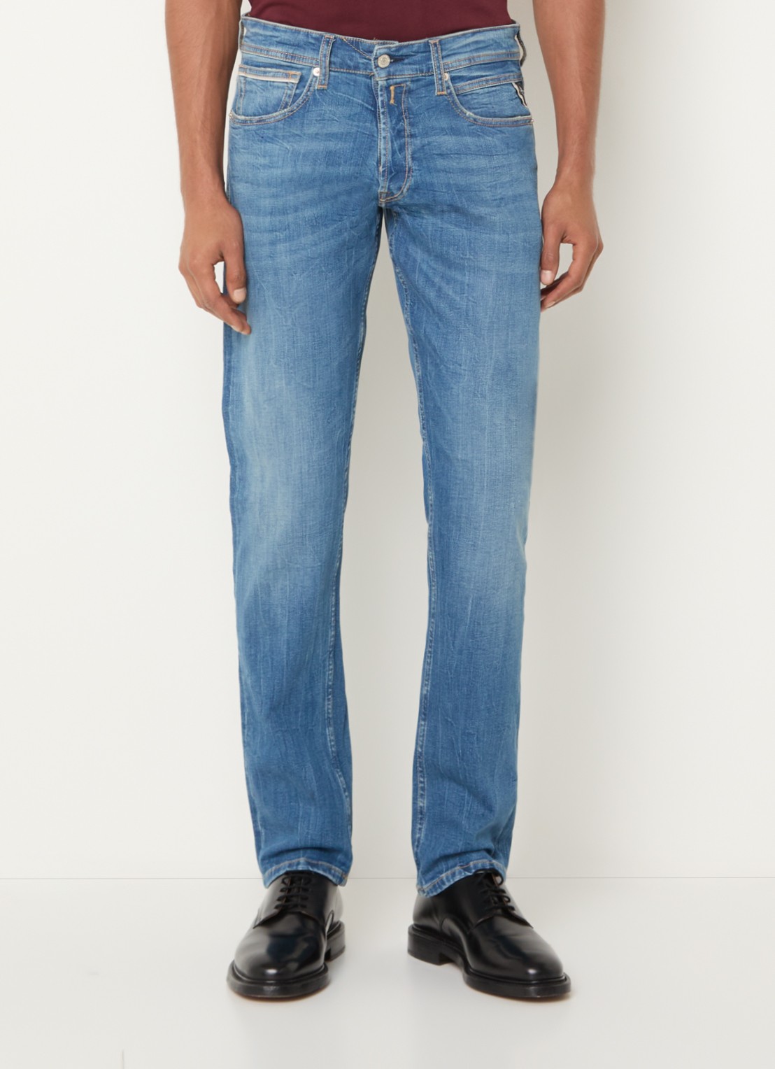 Replay Grover slim fit jeans met medium wassing - detail blauwgrijs