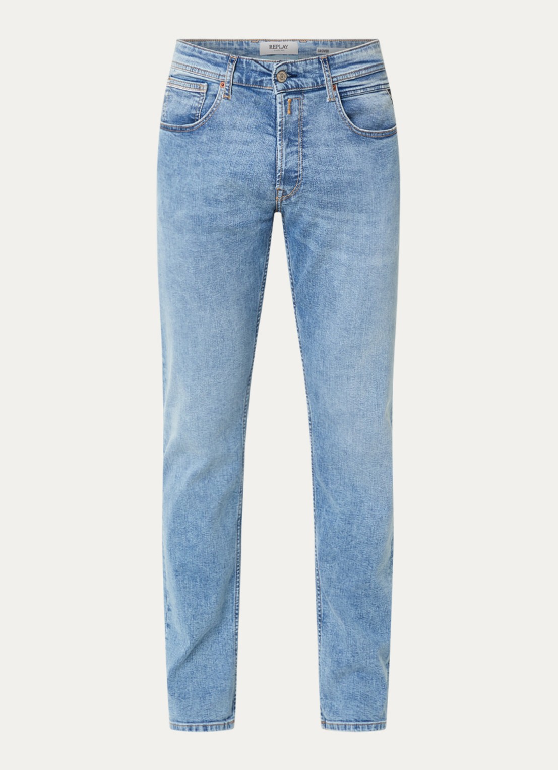Replay Grover slim fit jeans met medium wassing - voorkant 3 lichtblauw