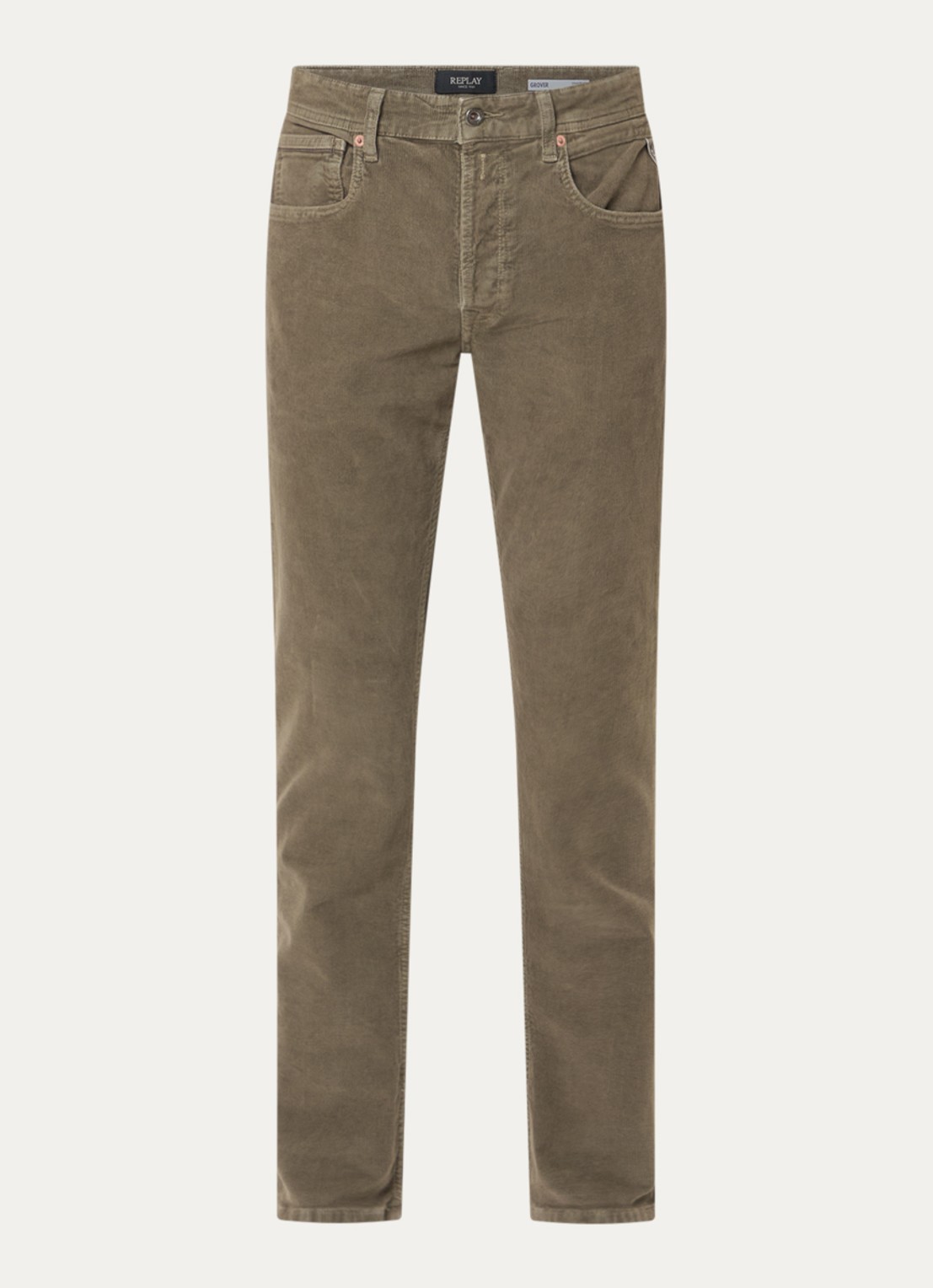 Replay Grover straight fit chino van corduroy - voorkant khaki