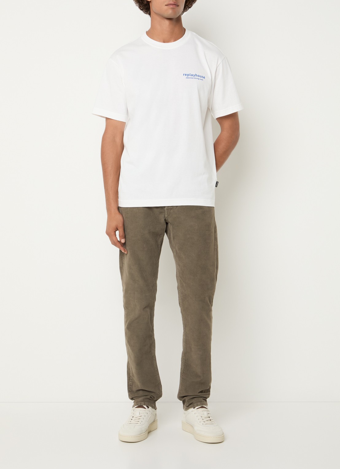 Replay Grover straight fit chino van corduroy - voorkant 2 khaki
