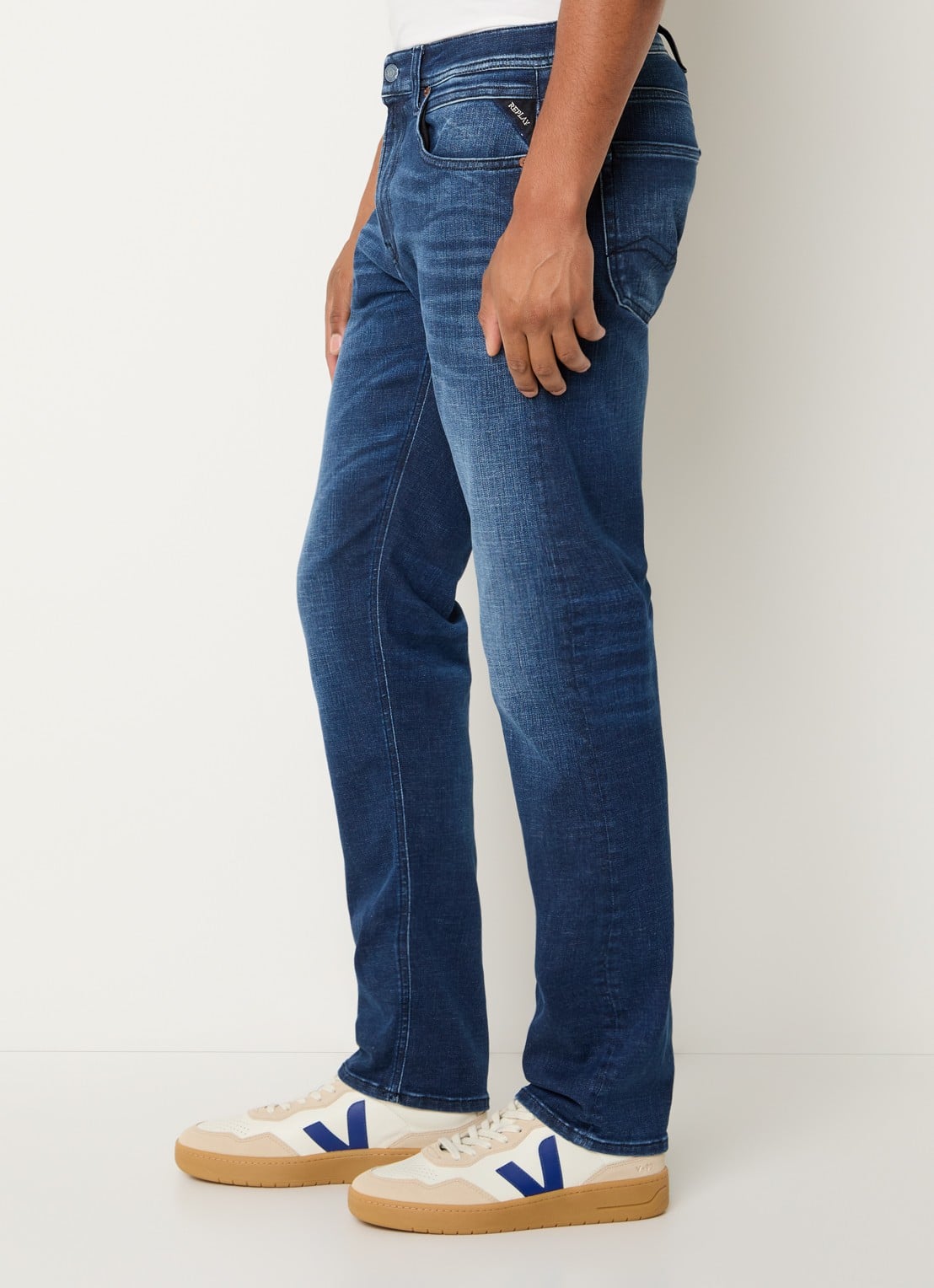Replay Grover straight leg jeans met donkere wassing - detail 2 indigo