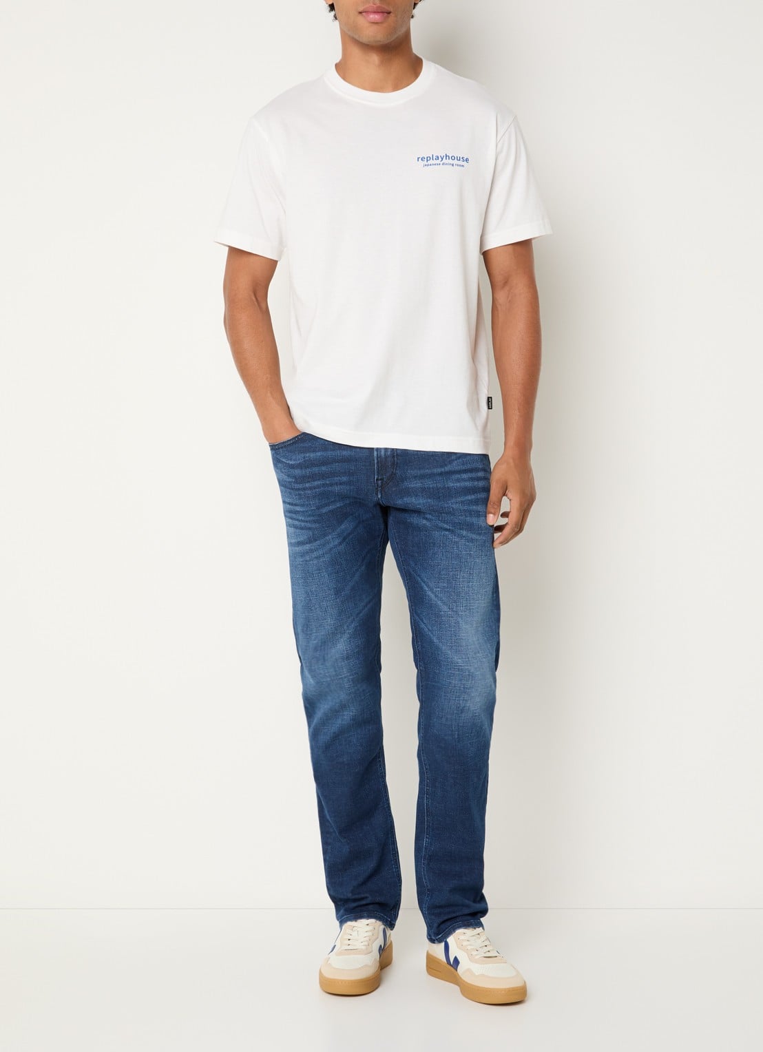 Replay Grover straight leg jeans met donkere wassing - voorkant 5 indigo