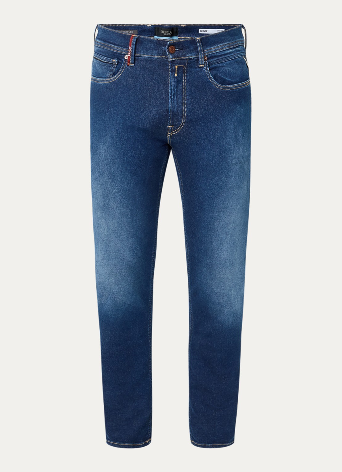 Replay Grover straight leg jeans met gekleurde wassing - voorkant 4 donkerblauw