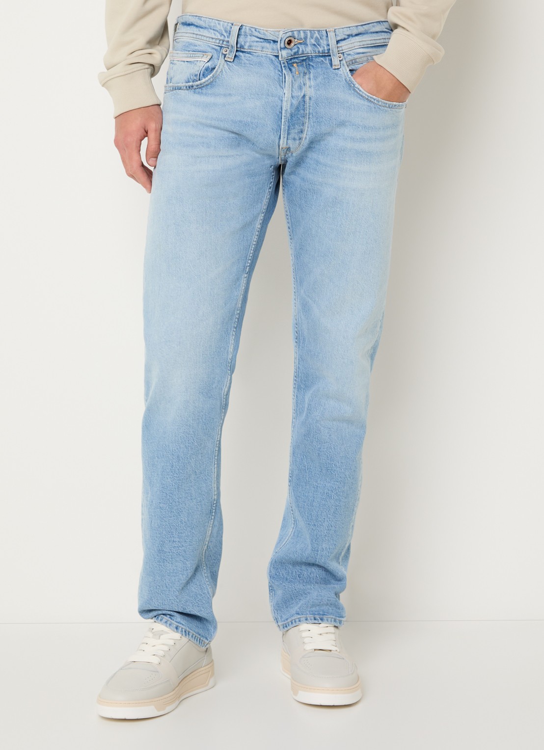 Replay Grover straight leg jeans met lichte wassing - detail 4 indigo