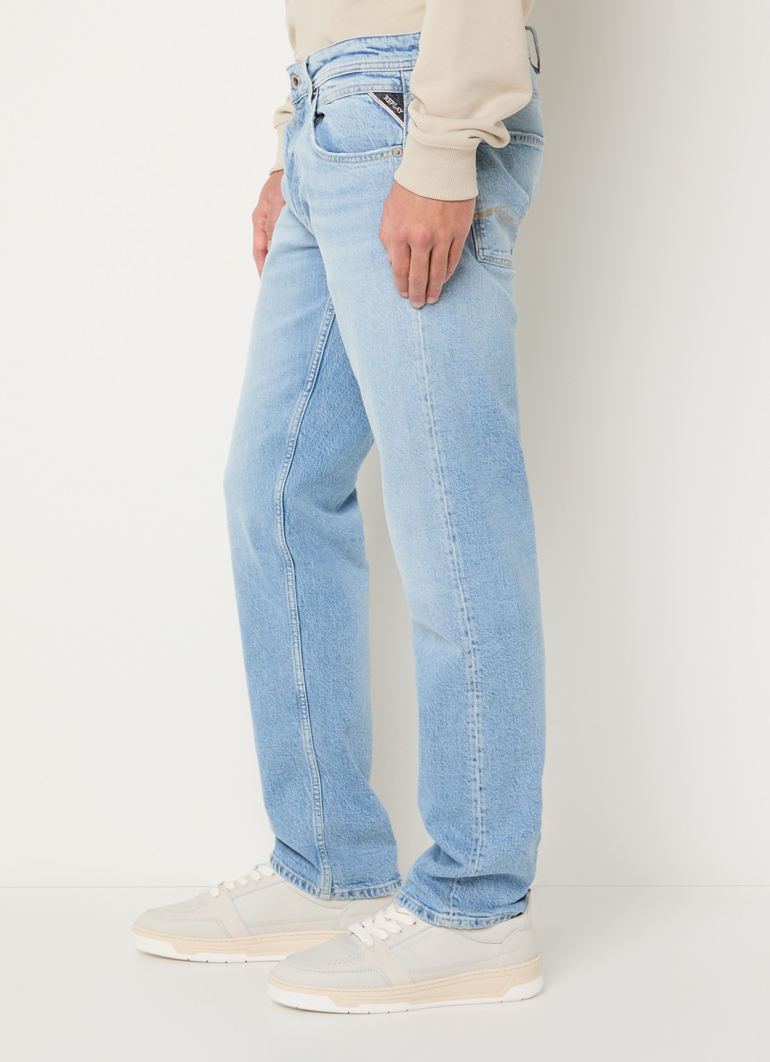 Replay Grover straight leg jeans met lichte wassing - detail 5 indigo