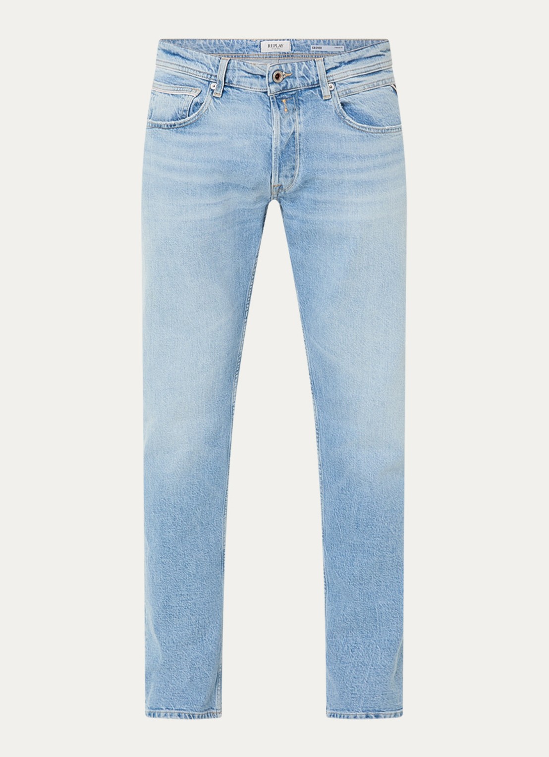 Replay Grover straight leg jeans met lichte wassing - voorkant 2 indigo