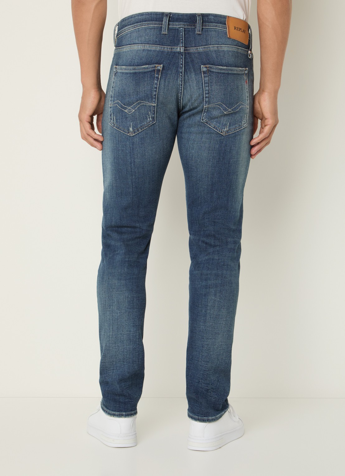 Replay Grover straight leg jeans met medium wassing - achterkant indigo