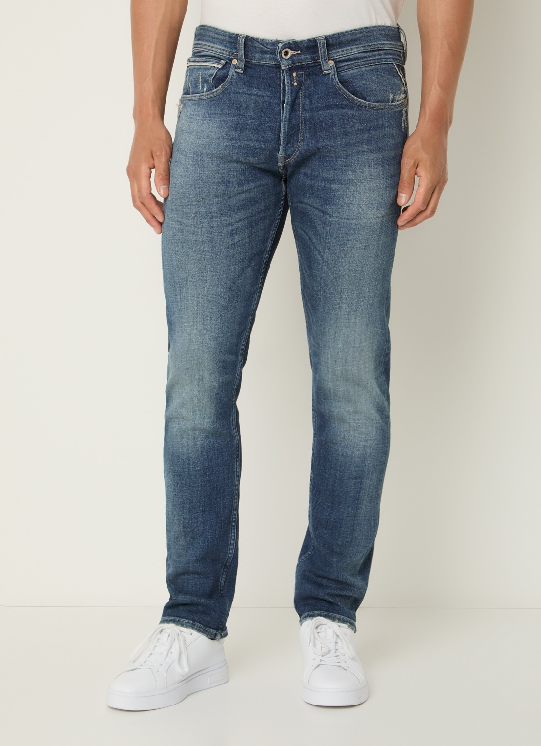 Replay Grover straight leg jeans met medium wassing - detail 4 indigo