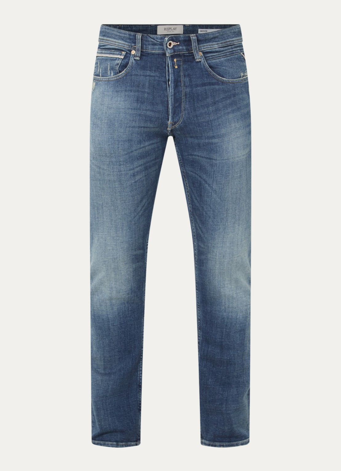 Replay Grover straight leg jeans met medium wassing - voorkant 2 indigo