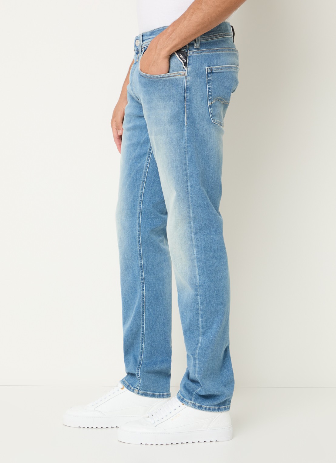 Replay Grover straight leg jeans met medium wassing  - detail 5 indigo