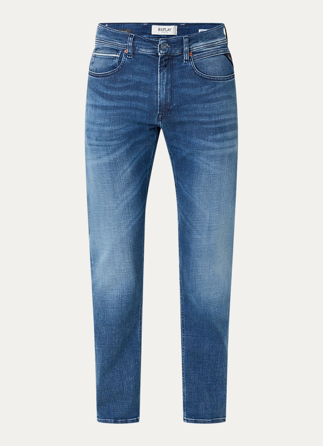 Replay Grover straight leg jeans met medium wassing - voorkant blauw