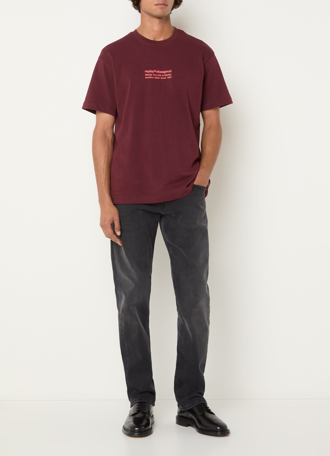 Replay Grover straight leg jeans met steekzakken - voorkant 4 donkergrijs