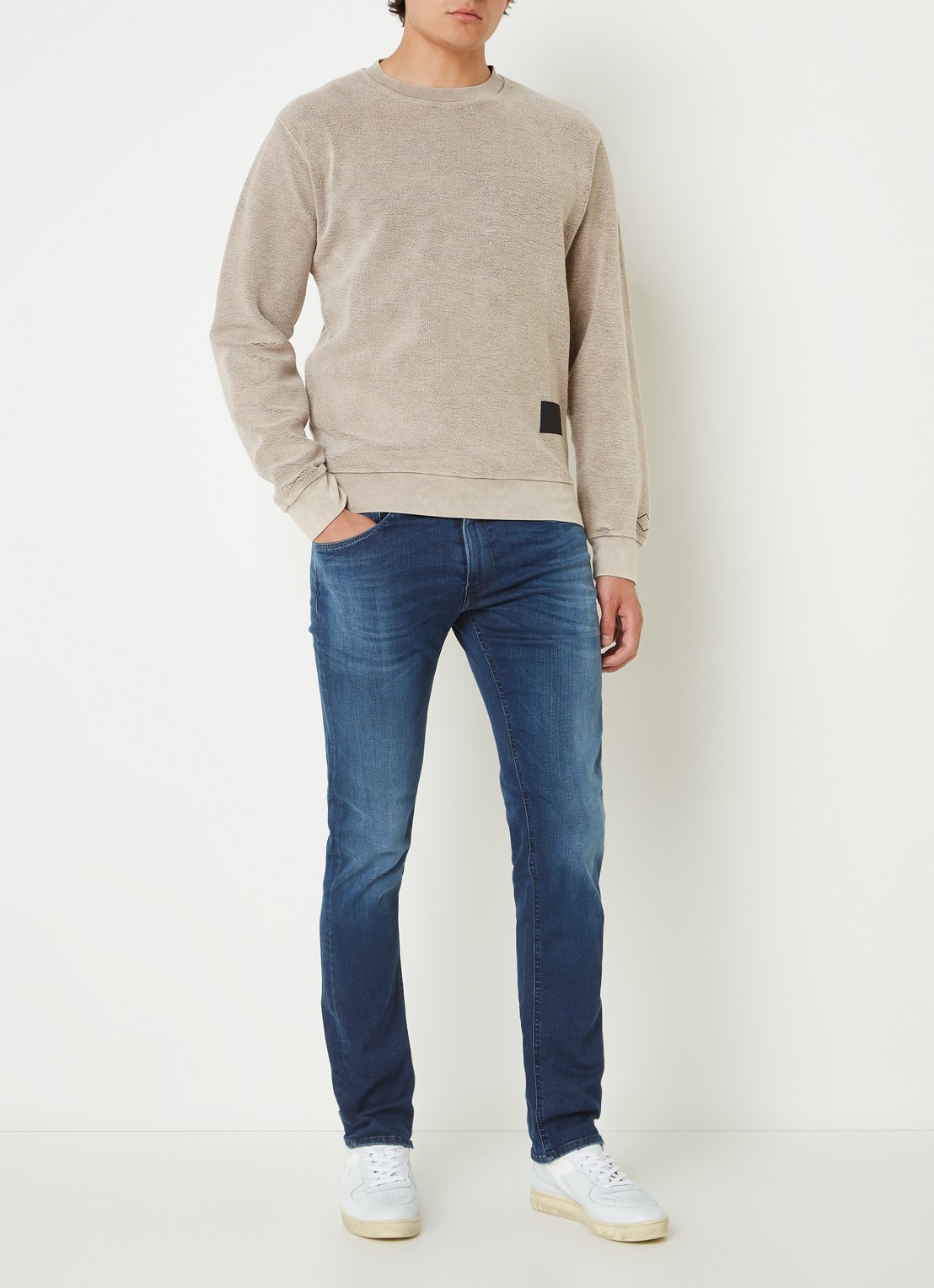 Replay Grover tapered fit jeans met stretch - voorkant 3 indigo