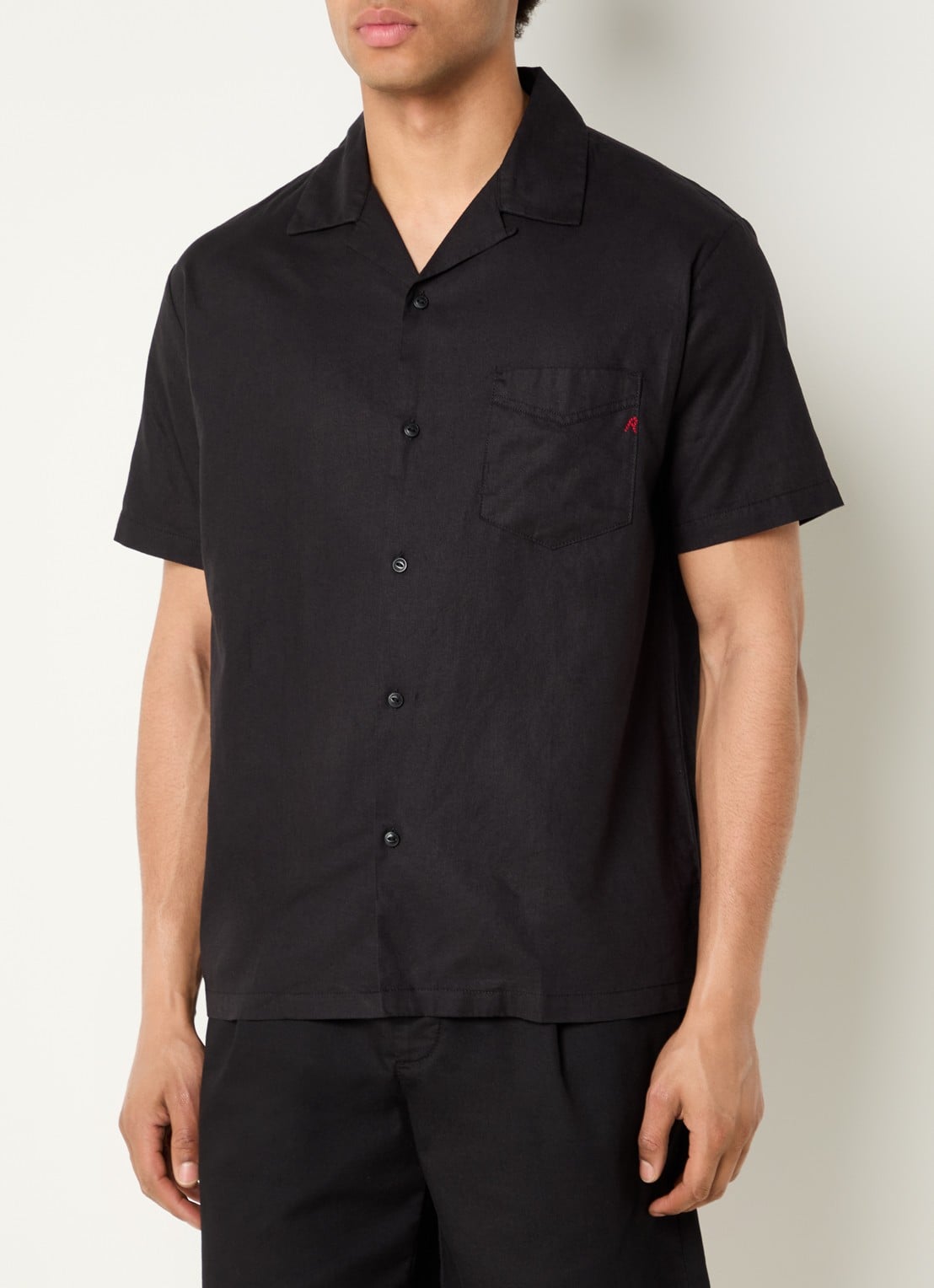 Replay Regular fit overhemd in linnenblend met borstzak - detail 4 zwart