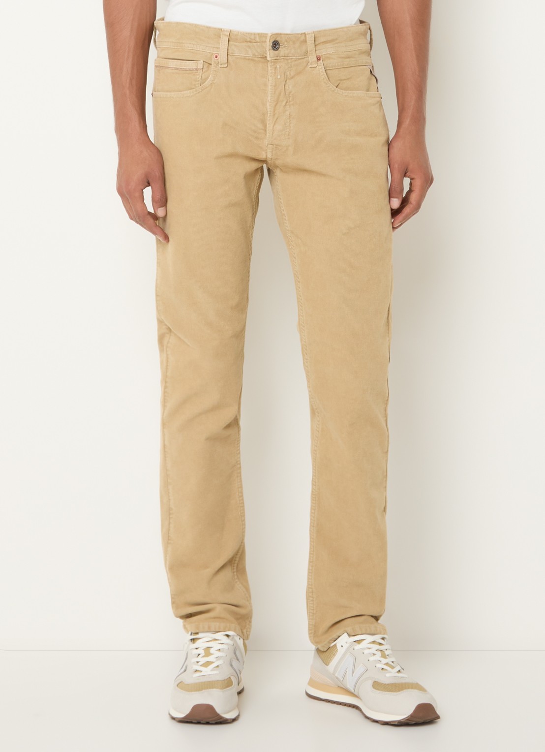 Replay Straight fit broek van corduroy met steekzakken - detail 3 beige