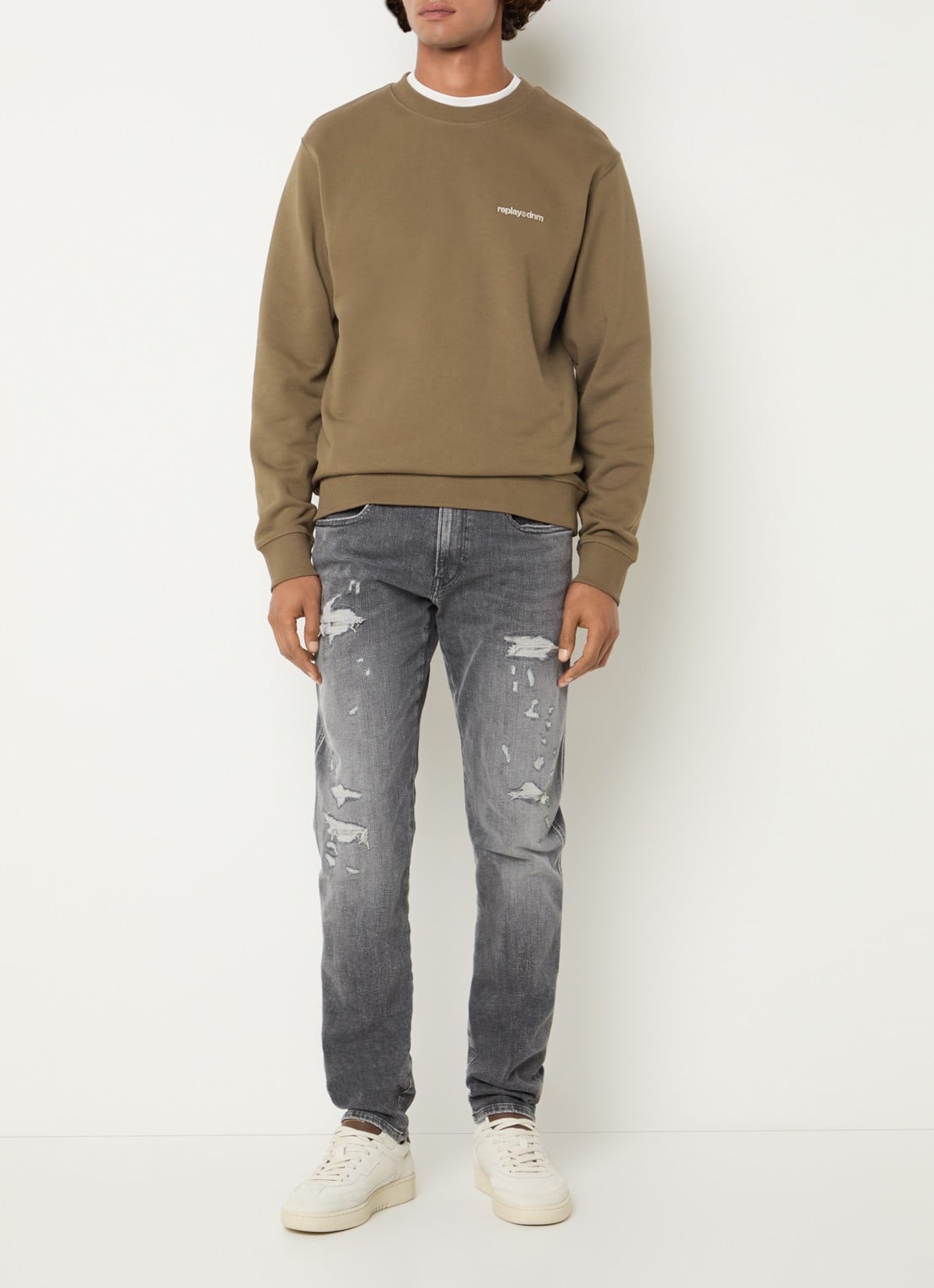 Replay Sweater met logo - voorkant 2 mosgroen