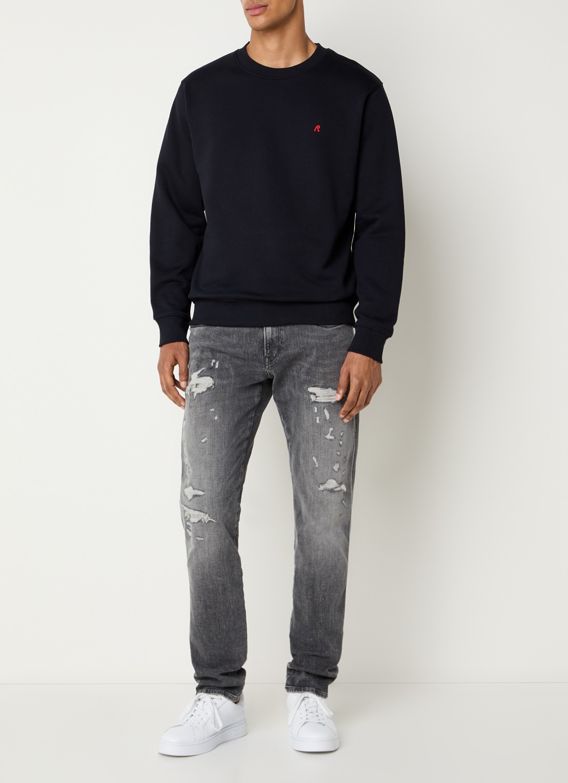 Replay Sweater met logoborduring - voorkant 2 blauw