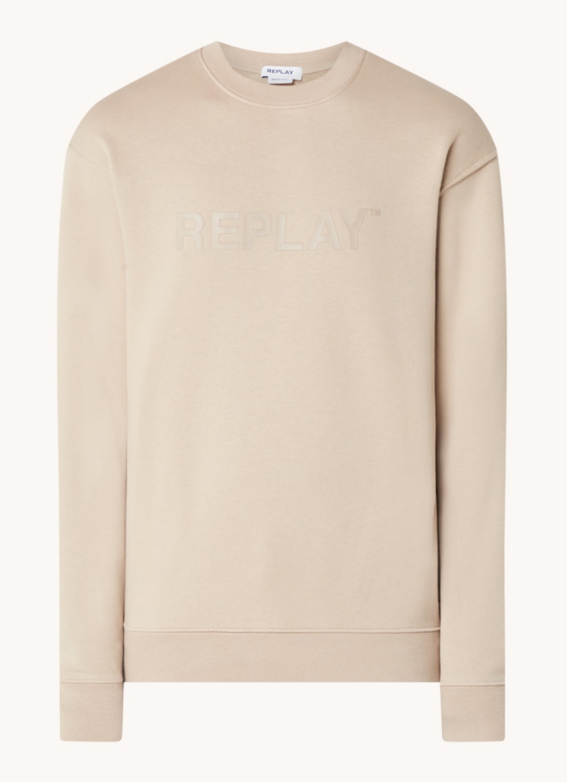 Replay Sweater van biologisch katoen met logoprint - voorkant 3 beige
