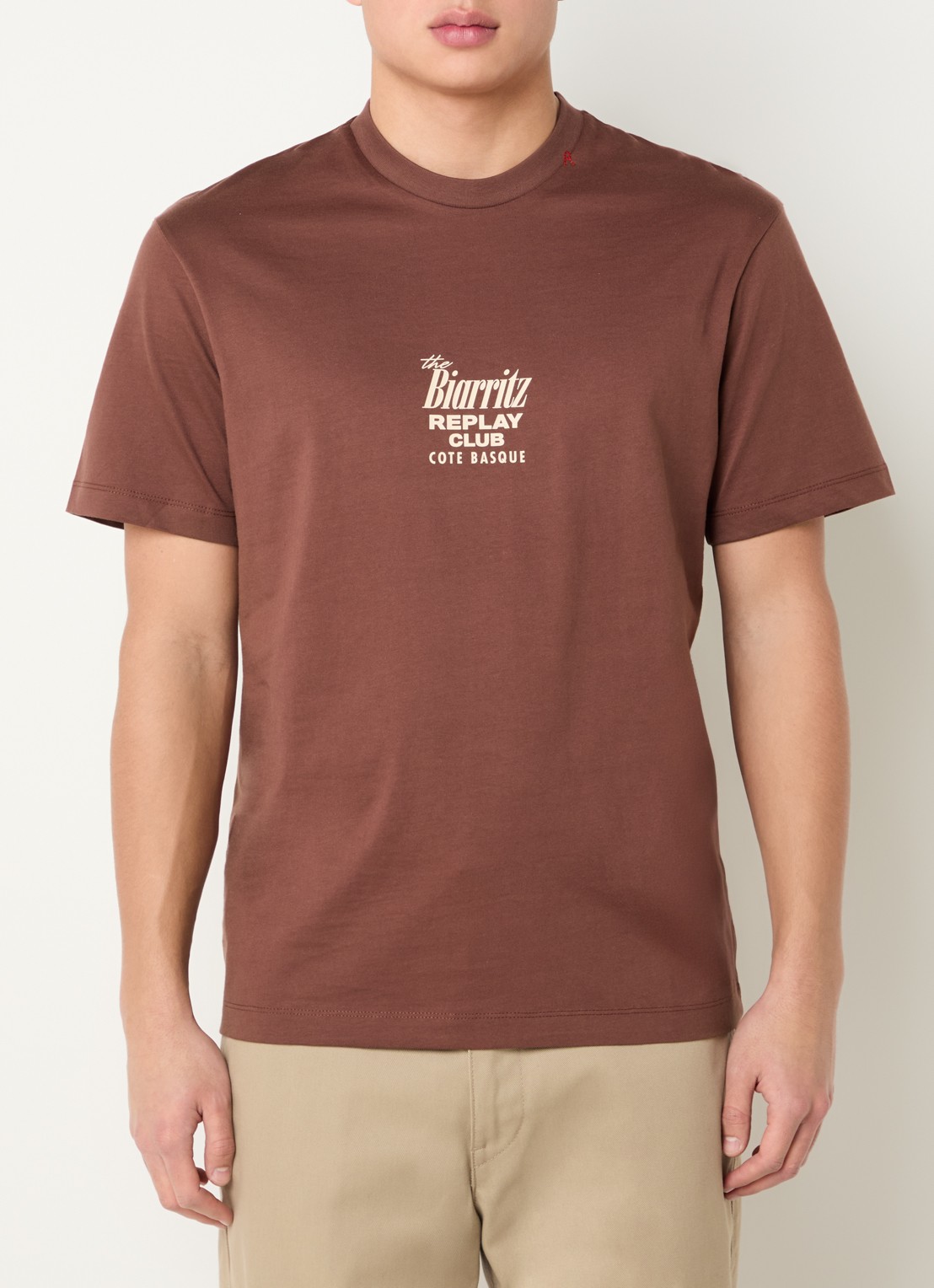 Replay T-shirt met backprint en logo - achterkant hazelnootbruin