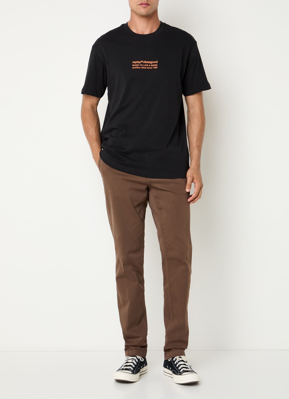 Replay T-shirt met front- en backprint - voorkant 3 zwart