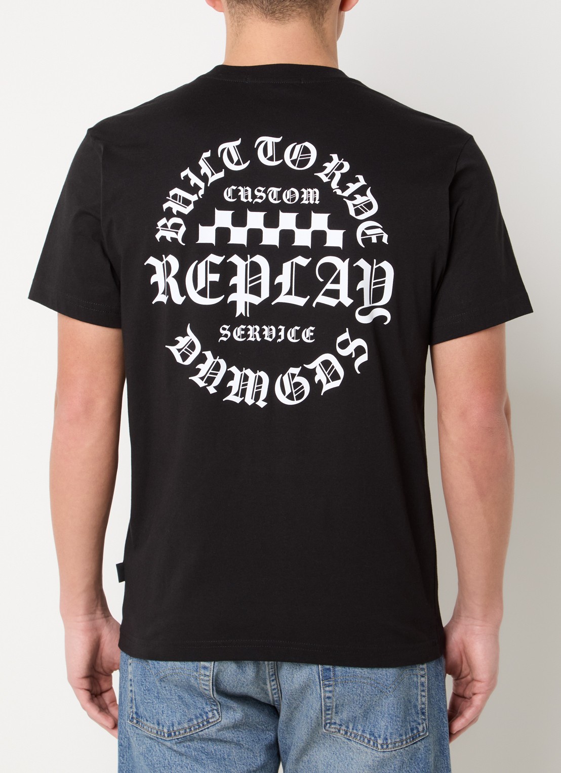 Replay T-shirt met logo- en backprint - detail 4 zwart