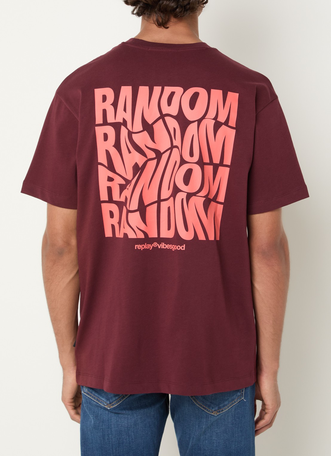 Replay T-shirt met logo- en backprint - detail 3 bordeauxrood