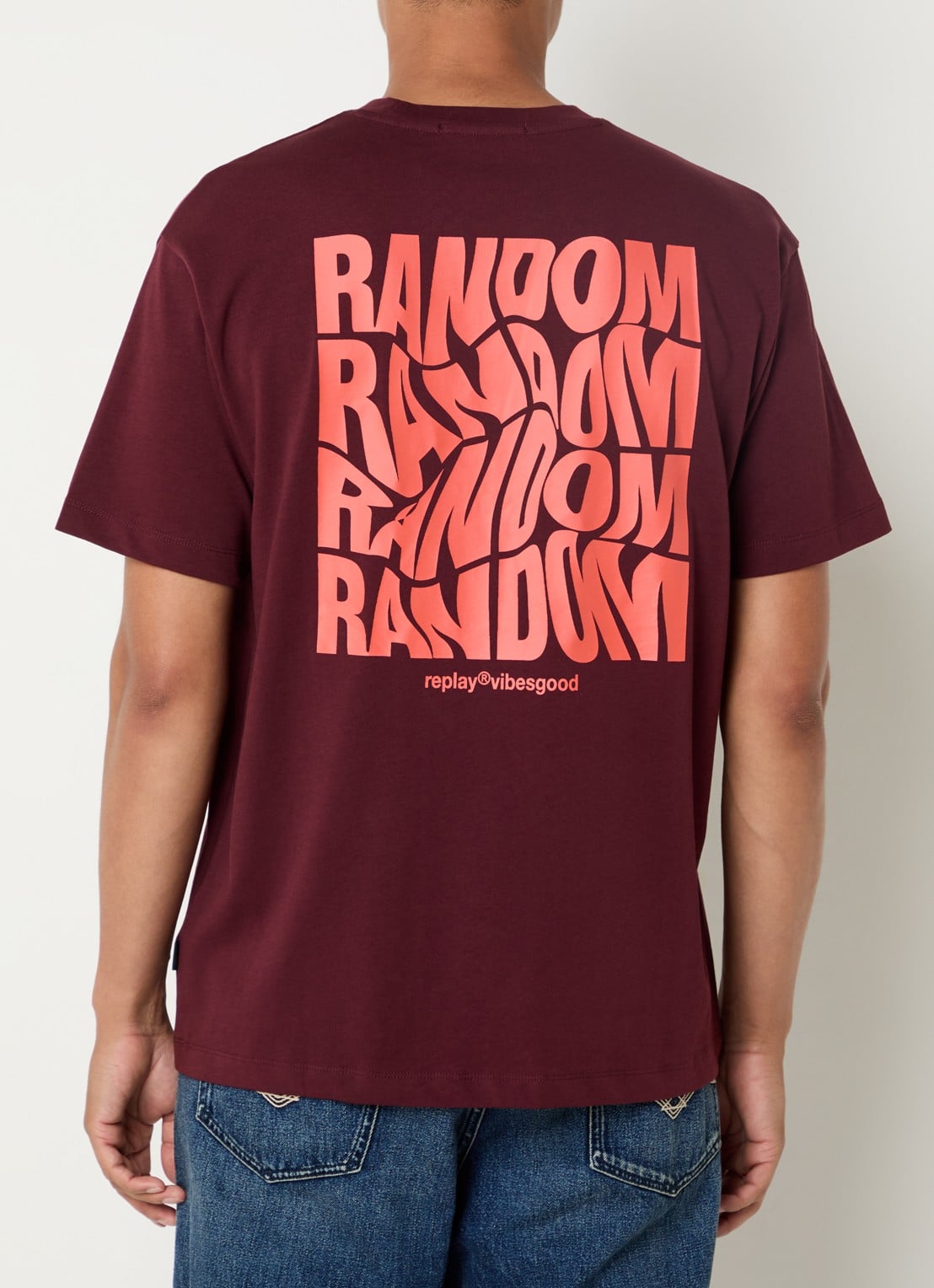 Replay T-shirt met logo- en backprint - detail bordeauxrood