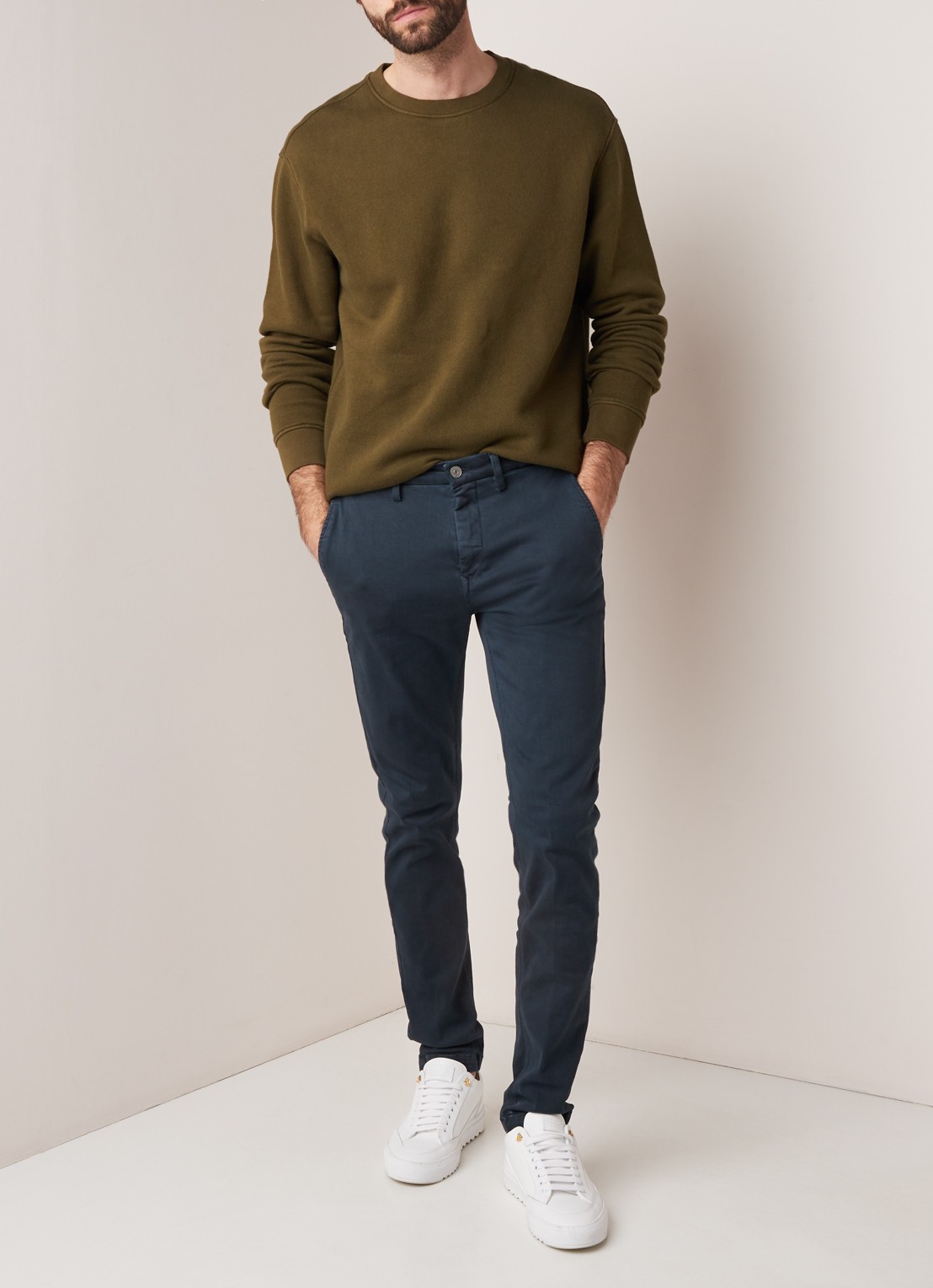 Replay Zeumar Hyperflex slim fit chino met stretch  - voorkant 3 donkerblauw